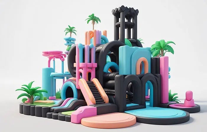 Best 3D Colorful Bounce House Graphics Illustration